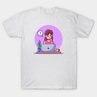 Confused Woman Working On Laptop T-Shirt